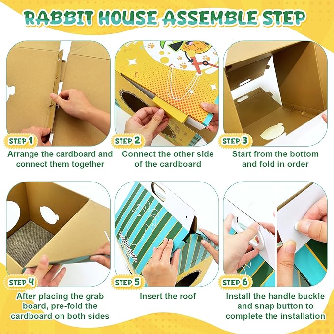 22.7'' x 13'' x 12.6'' Cardboard Bunny Hideout with Scratcher, Cardboard Cat House, Milk Carton Pineapple Room, Playhouse for Small Animals