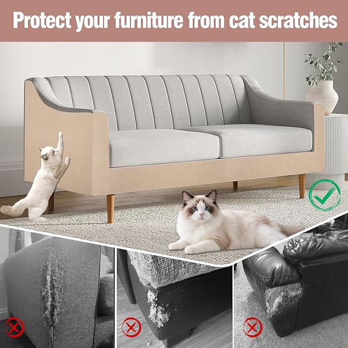 Cat Scratch Couch Furniture Protector-118 x15.8 cat Scratch Mat for Couch Furniture and Wall Protector,Trimmable Self-Adhesive DIY Climbing Cats Scratcher Couch Protector（Dark Gray）