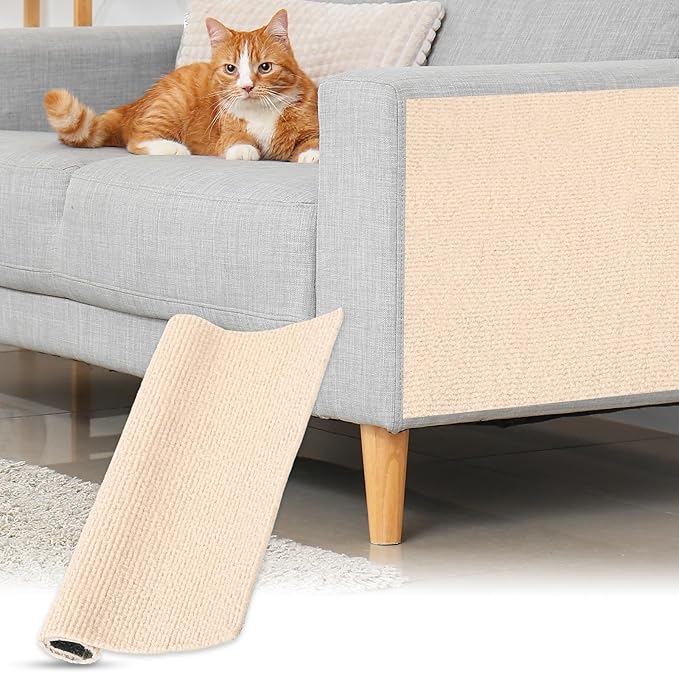 uxcell Self-Adhesive Cat Scratching Mat, 1 Roll 11.8" x 11.8" Couch Protector from Cat Claws for DIY Sofa, Wall, Doors, Cut Anti Cat Scratch Pad Carpet Mat, Khaki