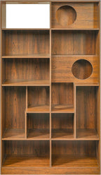 Bookcase Wooden Cat Tree, Brown Bookshelf Indoor Cat House Pet Furniture, Display Case with Storage, Cat Litter Box Enclosure Climbing Shelf