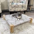 Pozico Cat/Dog Bed Hammock - Wooden Raised Indoor/Outdoor Beds - Breathable Mesh for Small Animals - White Diamond
