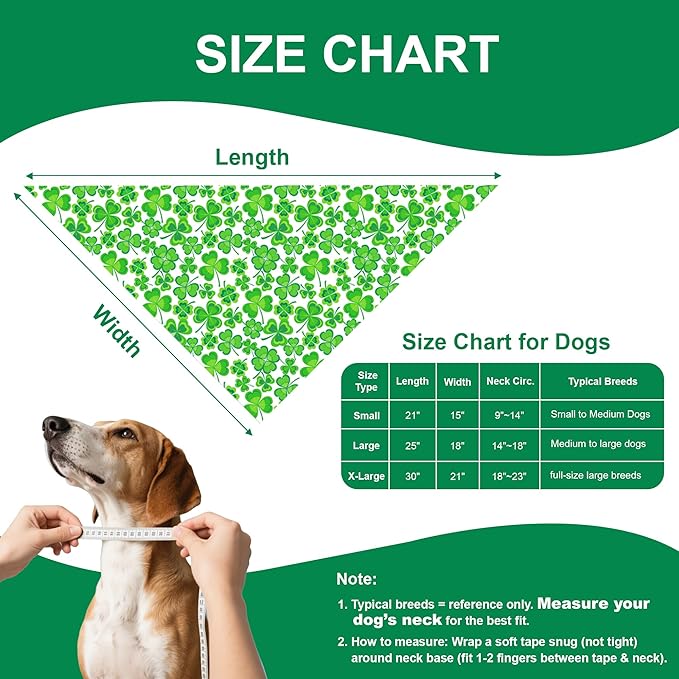 St. Patrick’s Day Bandanas 2-Pack for Small to Medium Dogs - Reversible Leprechaun Hats Shamrock Scarf, Green & White Pet Accessories for Irish Gift