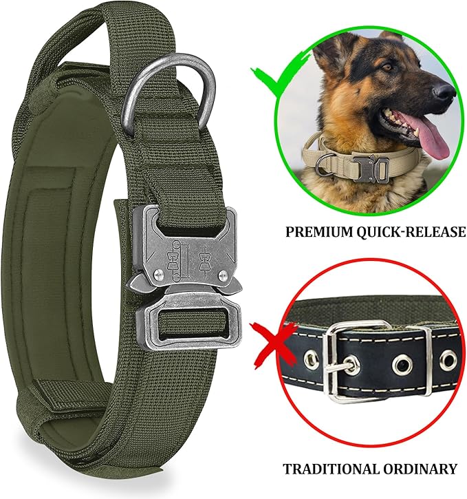 COOYOO Dog Collar,3 Piece Set Tactical Dog Collars, Adjustable Military Training Nylon Dog Collar with Control Handle and Heavy Metal Buckle for Medium and Large Dogs