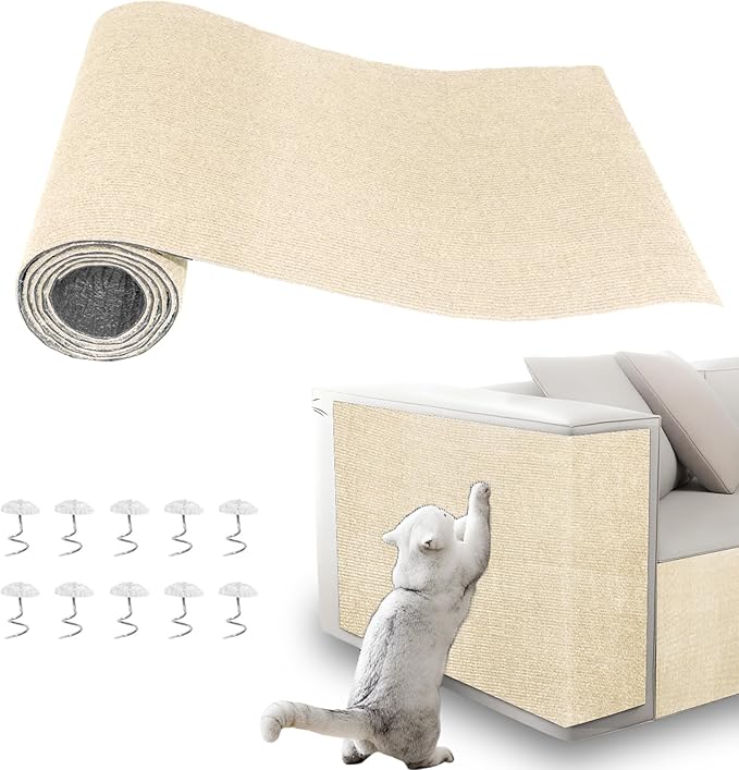 Cat Scratch Pad for Wall,Cuttable and Adhesive Cat Scratching Mat,Fun Interactive Scratcher,Cat Scratch Furniture Protector (Beige,39.3×15.8inch)