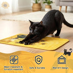 Sisal Cat Scratching Pad - Shedding-Resistant Wall Scratcher Mat for Indoor Cat, Kitten Art Print Sunflower Scratching Mats for Carpet Couch Furniture with Adhesive Hook Loop Tape(24*16in)