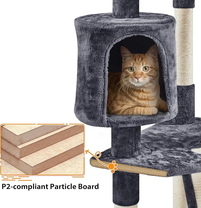 Topeakmart Cat Tree Large Cat Tower 79inch for Indoor Cats Multi-Level Cat Tree with Scratching Posts & Basket & Scratching Posts as Activity Center, Play House,Dark Gray