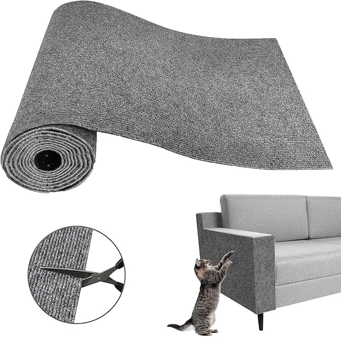 Cat Scratch Mat,Furniture Protector, 39.3"x15.8" Trimmable Self-Adhesive Cats Scratch Carpet, DIY Climb Cat Scratch Mat for Couch Furniture or Wall Protector (Light Grey)