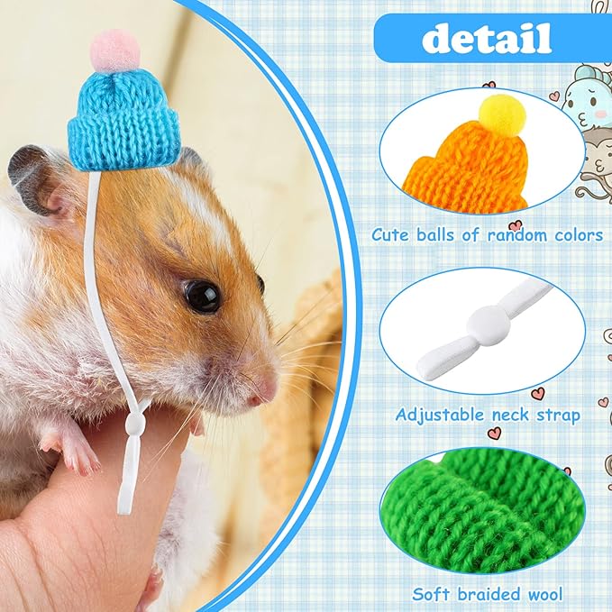 20 Pcs Mini Pet Snake Hat with Adjustable Elastic Chin Strap, Small Reptile Animal Hamster Knitted Hat for Pets Snake Ball Python Lizard Guinea Pig Chameleon Iguanas Accessories Decoration