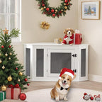 Corner Dog Crate Furniture, Wooden Dog Kennel End Table, Decorative Pet Crate Indoor Use, Furniture Style Dog House for Small Medium Dog, Dog Cage TV Stand, White and Black DCWT0801