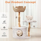 Easyego Modern Cat Tree, 39.3" Aesthetic Wood Cat Tree Tower for Large Cats, Luxury Cat Condo with Scratching Posts and Flower Platforms, Cat Furniture, Bullet Gray