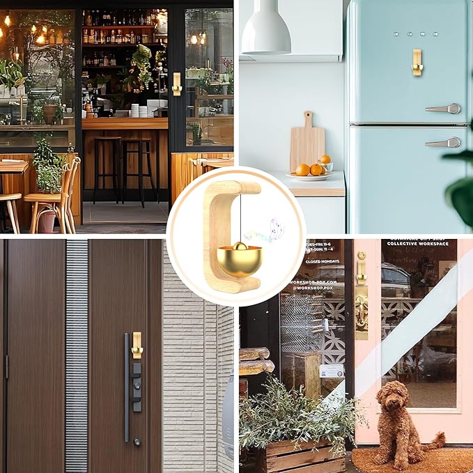 Shopkeepers Bell for Door Opening - Magnetic Shopkeepers Bell Chime When Door Opens,Brass & Nature Wood Material Design,Door Bells for Store Entrance,Cafe & Glass Doors,Creative Housewarming Gift