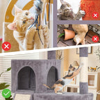 36 Inches Cat Tree for Indoor Cats, Multi-Level Cat Tower with Scratching Posts, Ramp, Plush Perch & 2 Condos, Stable for Multiple Cats Kittens House & Small Room(Ashy)
