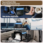 Top and 2 Sides Expandable Pet Carrier 17x11x9.5, TSA Airline Approved Small Dog Carriers for Small Dogs, Soft-Sided Cat Carrier with Self-Locking Zippers for Kitten,Rabbit, Puppy, Guinea Pig Blue
