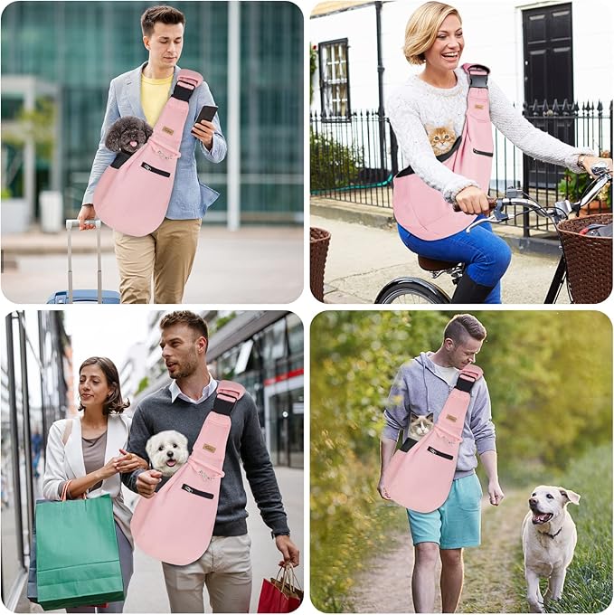 CUBY Dog and Cat Sling Carrier - Hands Free Adjustable Small Pet Sling - Soft Pouch and Tote Design - Suitable for Puppy, Small Dogs Cats Outdoor