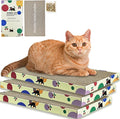 Cat Scratching Boards, 3 Pack Cat Scratch Pad With Box, Double-Sided Reversable Long Lasting Corrugate Scratchers, Refillable Scratch Pad, Cardboard Cat Scratcher for Small Medium Cat Kitten (17”x10”)
