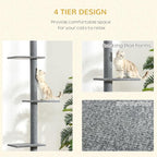 Floor-to-Ceiling 3-Tier Natural Cat Tree Sisal-Covered Scratching Posts Grey Color Multi-Functional Activity Center for Kittens