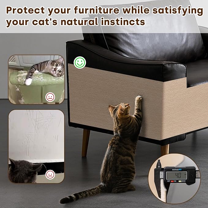 JOENIE Cat Scratch Protector, Self-Adhesive Scratching Pad, Trimmable Furniture Guard for Couches & Walls, Reusable & Washable Cat Claw Deterrent Mat (Beige, 15.8 * 78.7in, 1)