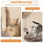 Tangkula Solid Wood Cat Tree, Multi-Level Cat Tower with Well-Woven Cattail Basket, Luxury Condo, Scratching Posts, Dangling Ball, Soft Long Plush Fabric, Modern Boho Cat Tree for Indoor Kittens