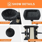68.5 in Multi-Level Cat Tree for Indoor Cats Large Adult Heavy Duty Cat Tower for Large Cats with 2 Condos/Plush Perches/Sisal Scratching Posts/Hammocks/Basket/Dangling Balls, #2601 Dark-Grey