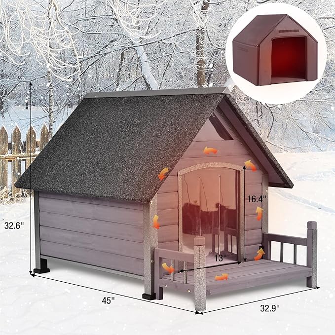 Dog House Outdoor with Insulated Liner, Winter Dog Kennel for Small Mediun Dogs with Anti-Biting Metal Iron Frame, Heated Dog House 100% Insulated