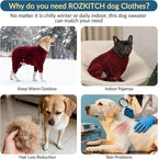 ROZKITCH Fleece Dog Pajamas for Large Dogs, Breathable Extra Large Stretch Coat, Suitable for Adult Giant-Sized Dogs, Large Pet Jumpsuit Four-Legged Dog Clothes Red 3XL