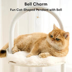 Modern Cat Tree, Wood Cat Tower with Steel Frame, Scratching Posts, Cat Capsule, Plush Mat, Bell Dangling Toy, Aesthetic Minimalist Heavy-Duty Cat Climbing Tree for Large Indoor Adult Cats-White