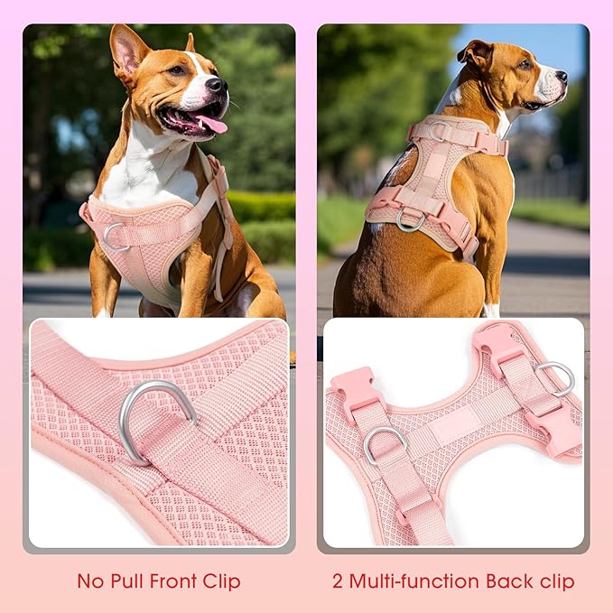 Wisedog Dog Harness Medium Sized, Pet Vest with Front Clip, Adjustable Puppy Harness with 3 Fast Release Buckles[Easy to Put on & Take Off] (Pink, S)