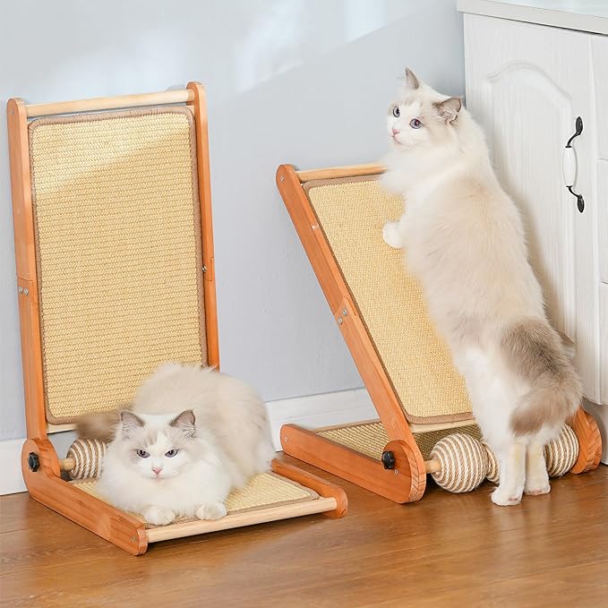 Cat Scratcher, 23.6 Inch L Shape Foldable Cat Scratching Post Pads Wall and Couch Mounted, Easy Install Cat Scratching Woodboard Toy for Indoor Cats, Large Size