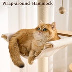 Modern Solid Wood Cat Tree Small Tower with Scratching Post for Indoor, Multifunctional Cat Tree Tower with Bed, Space Capsule, Hammock, Scratching Board, Dangling Ball