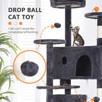 BestPet | 70" Cat Tree Tower | Ashy | Sturdy, Easy to Assemble, Multi-Level Activity Center with Sisal Scratching Posts, Condos, Perches, Hanging Cat Toys, Observation Decks & Ladder