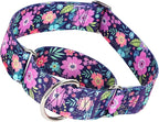 Wide 1.5 inch Martingale Collar for Large Dogs,Big Thick Dog CollarNo-Slip Escape Proof Choke No Pull Cinch for Male and Female Dogs for Training & Walking -Bohemia Flowers L