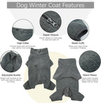 ROZKITCH Fleece Jacket for Dogs, Pet Windproof Warm Cold Weather Jacket Vest Cozy Jumpsuit Apparel Outfit Clothes for Small Medium Large Dog Walking Hiking Sleep Grey M