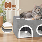 All-in-1 Extra-Wide Cat House for Indoor, Multi Cats Puppy Family, Large Cat Cave for Pet House with Fluffy Ball Hanging and Scratch Pad, Foldable Dog Hideaway