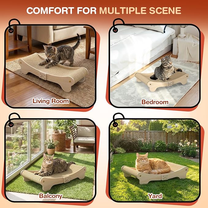 NOCOEX Sisal Cat Scratcher Bed: Cat Scratch Pad Hammock for Indoor Cats Lounger & Scratch & Sleep - Large Sturdy Natural Solid Wood Frame Cats Scratching Board Post for Modern Furniture Protector