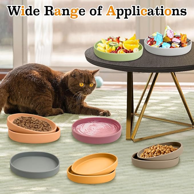BNOSDM Silicone Cat Bowl 2 Pcs Non-Slip Cat Dish for Dry Food and Wet Food Shallow Relief Whisker Fatigue Pet Bowls Plates Set for Kittens, Small Cats and Dogs (Red)
