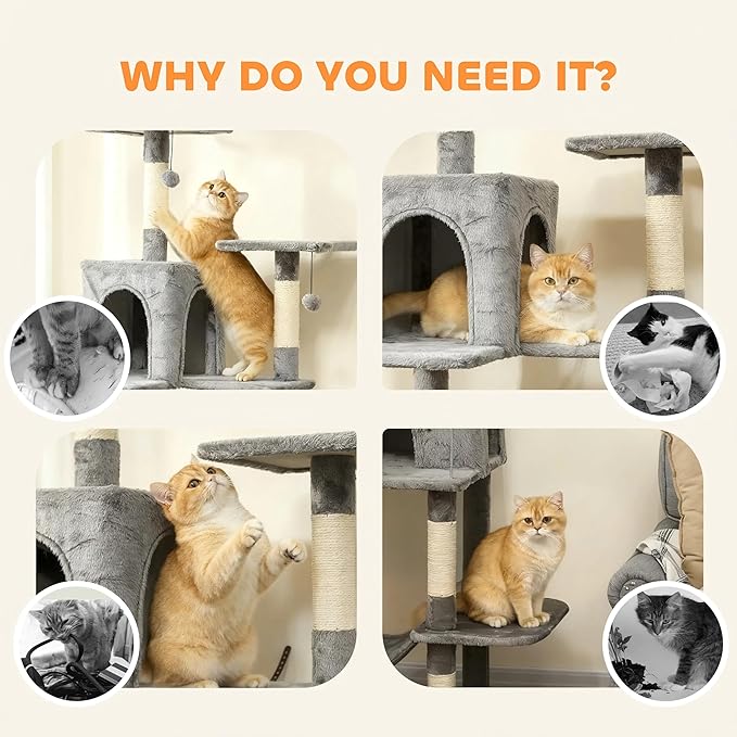 80" Tall Cat Tree Multi-Level Cat Tower for Indoor Cats with Cat Condo, Hanging Basket, Sisal Scratching Posts, Plush Balls and Hammock for Small Large Cats (Dark Gray1)