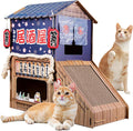 Cardboard Cat House,Cat Bed with Cat Toys,Cat Villa with Cat Scratching Posts,Suitable for Cats of All Weights(29.5inx28.5inx18in)
