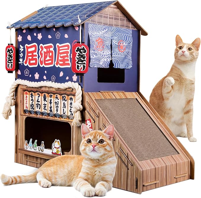 Cardboard Cat House,Cat Bed with Cat Toys,Cat Villa with Cat Scratching Posts,Suitable for Cats of All Weights(29.5inx28.5inx18in)