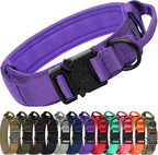 Joytale Tactical Dog Collar with Handle and Metal Buckle, Heavy Duty Padded Military Collar with 2 Patches for Training, Adjustable for Large Dogs, Purple, L