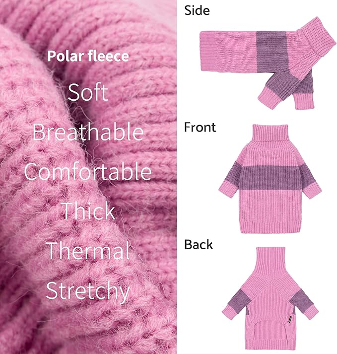 Fitwarm Chunky Knit Dog Sweater, Thermal Dog Winter Clothes for Small Dogs Girl, Doggy Turtleneck Sweater, Pet Outfit, Plum, Black, Medium