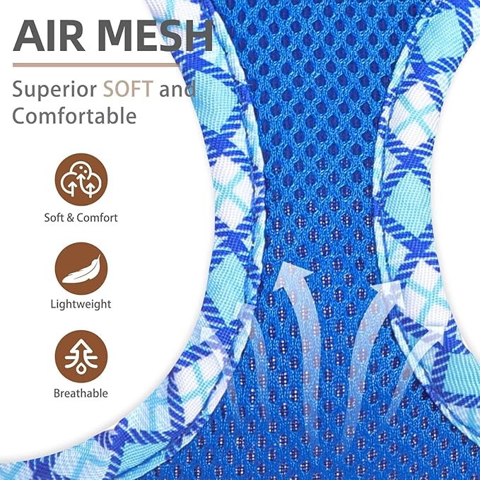 PUPTECK Dog Harness and Leash Set for Small Medium Dogs No Pull Step-in Soft Mesh Puppy Cat Vest Harnesses Reflective at Night, Blue S