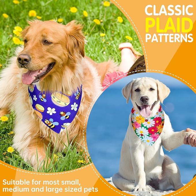 Eccliy 30 Pack Spring Dog Bandanas Bulk Flower Dog Scarfs Summer Head Wrap Soft Triangle Polyester Bandana Pet Costume Cute Bibs with Flowers Patterns for Female Male Small Medium Large