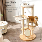 797Audio Modern Wood Cat Tree Tower, 49" Cat Tree with Sisal Scratching Posts, Capsule, Hammock and Scratch Pad for Indoor Cats, Solid Rubber Wooden Cat Tree, Multi-Level Tree for Large Adult Cat