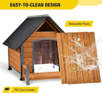 Dog House Outdoor Waterproof Dog Kennel for Small to Medium Size Dogs Doghouse Puppy Shelter with Elevated Floor for Winter (Brown-A, Medium)