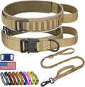 HYDEME Tactical Dog Collar and Leash Set, Alpine Loop Adjustable Reflective Military Training Nylon Dog Collars with Handle Shock Retractable Dog Leash for Small Medium Large Dogs.(L,Brown-Set)
