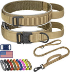 HYDEME Tactical Dog Collar and Leash Set, Alpine Loop Adjustable Reflective Military Training Nylon Dog Collars with Handle Shock Retractable Dog Leash for Small Medium Large Dogs.(L,Brown-Set)