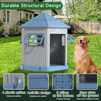 Vixzen Large Outdoor Dog House,Durable Water Resistant Resin Dog House,Doghouse for Small to Large Dogs Indoor or Outside,with Openable Windows and Elevated Floor,Blue
