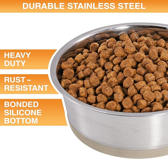 Neater Pet Brands Stainless Steel Dog Bowls with Non-Slip Rubber Bottom – Set of 2, 8 Cup (64 oz), Tan - Heavy Duty Metal Dog Bowl, Dishwasher Safe, Food or Water Bowl, Ideal for Large Dogs