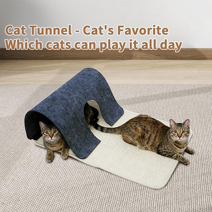 Felt Cat Scratching Pad & Tunnel Sisal Mat Combo - 2-in-1 Interactive Play Tunnel Enrichment Toy for Indoor Cats & Kittens