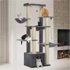 67" Heavy Duty Cat Tree for Indoor Cats Large Adult, XXL Cat Tower with 8 Thick Scratching Posts (φ4.3), Large Perch, Spacious Condo & Big Hammock - for Maine Coon up to 20 lbs, Grey